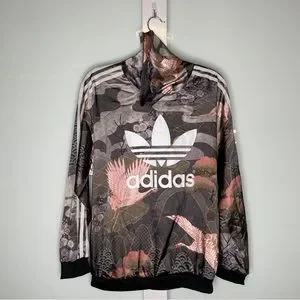 ✨ adidas × Rita Ora Allover Print Hoodie Adidas Rita Ora Asian Arena Grey Peach Bird Print Oriental
